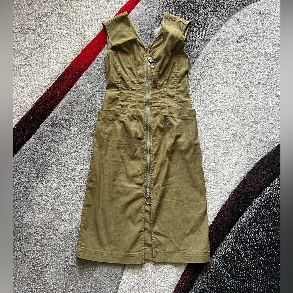 Maeve Anthropologie Khaki Green Utility Sleeveless Dress